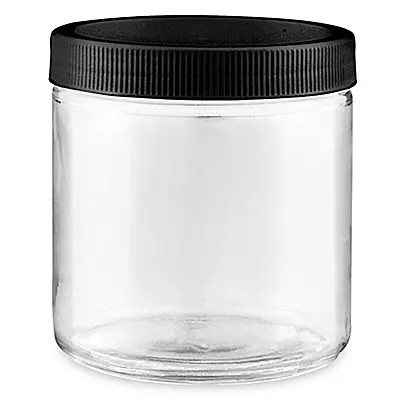 Glass Jars-Clear-16 oz-Black Plastic Cap