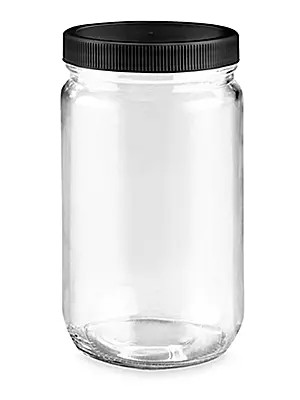 Glass Jars-Clear-32 oz-Black Plastic Cap